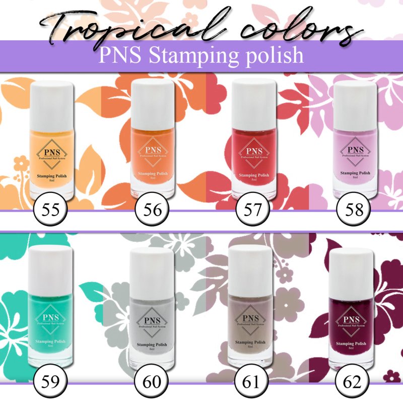 PNS Stamping Polish Tropical Colors 8 stuks nr 55 tm 62