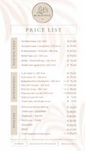 Prijslijst Let's be Beautiful 2025. (1)