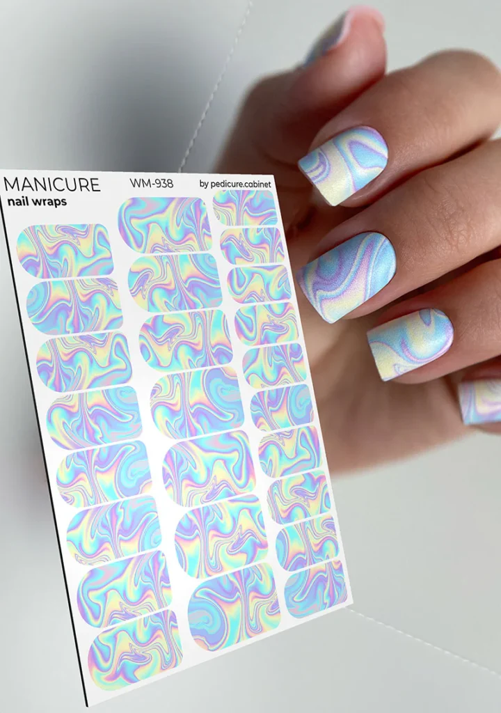 Manicure Divorces. Blue yellow lilac. Nail wrap WM-938