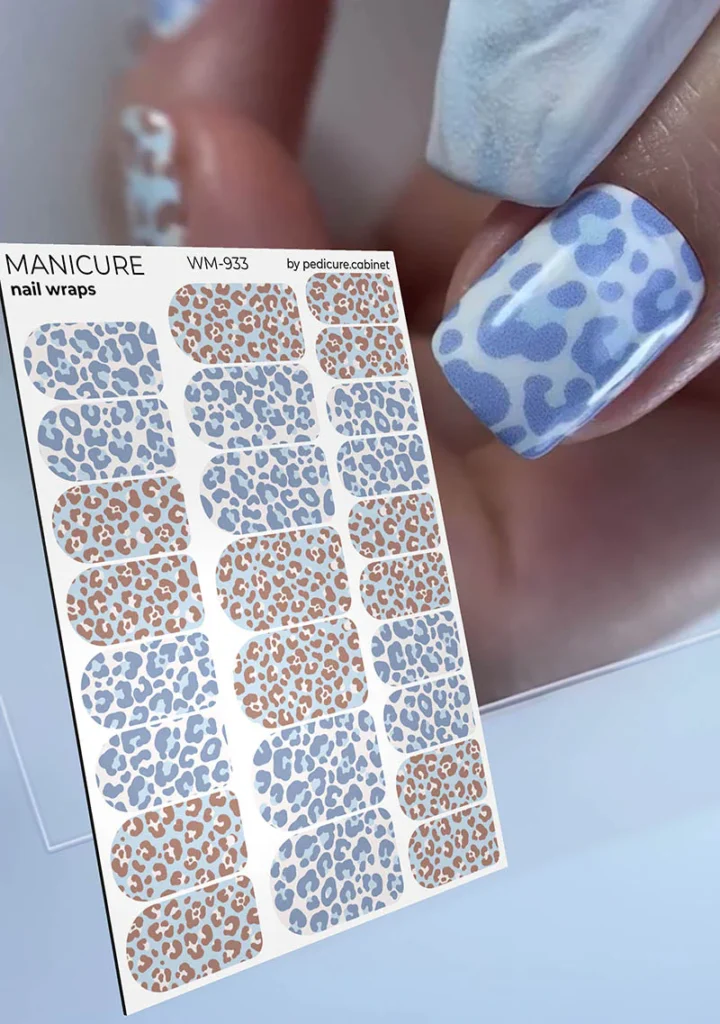Manicure Mix animal. Blue brown Leo. Nail wrap WM-933
