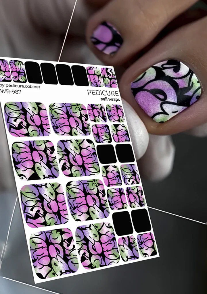 Pedicure Graffiti. Khaki purple. Nail wrap WR-987